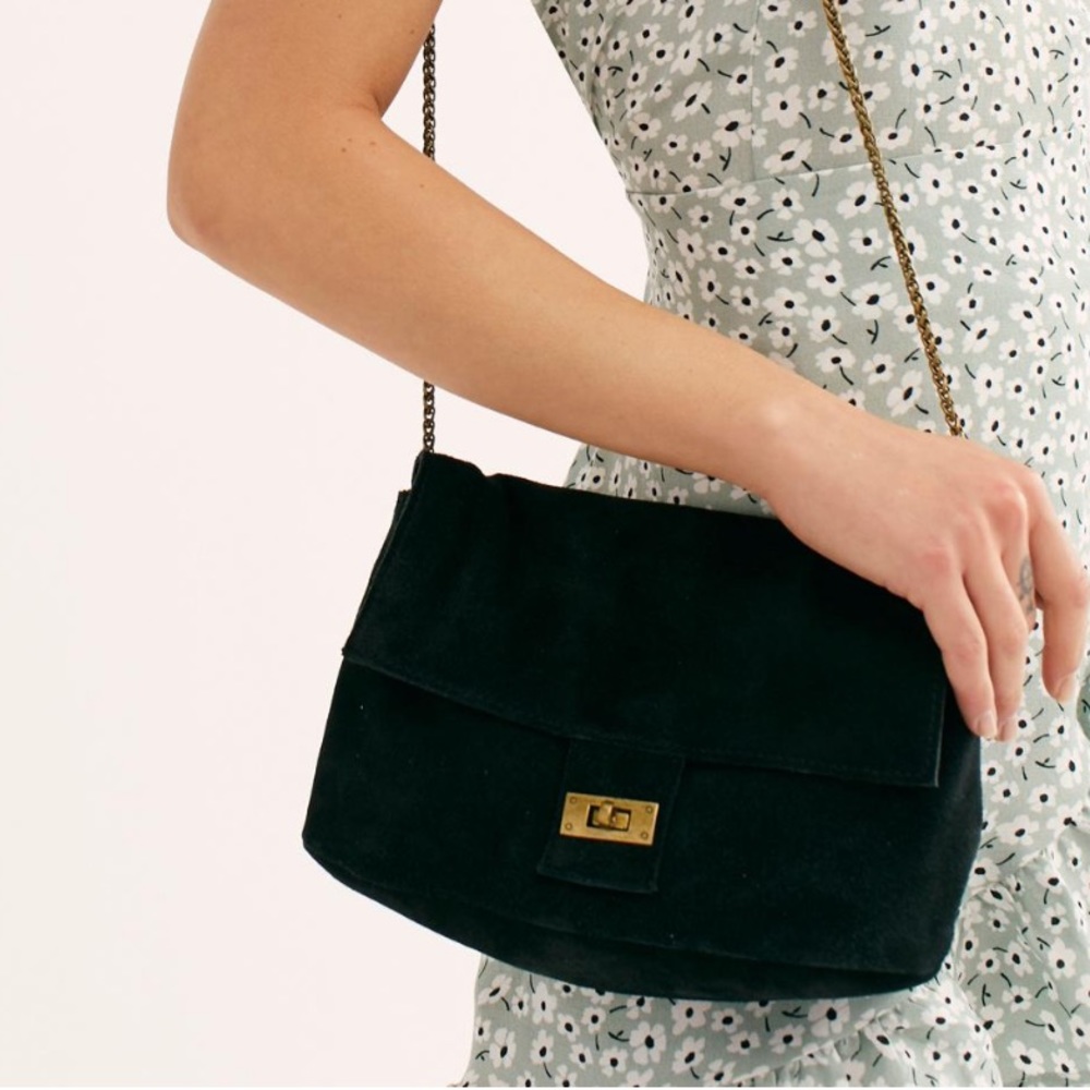 FREE PEOPLE BLACK Slouchy Suede Shoulder Bag